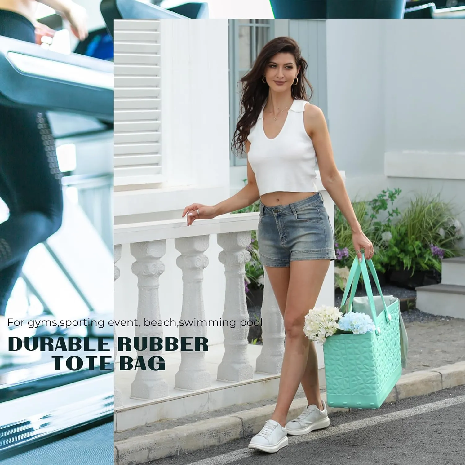 Rubber Beach Bag Waterproof Durable Tote Bag for Beach Sports Pool Modern Rubber Tote