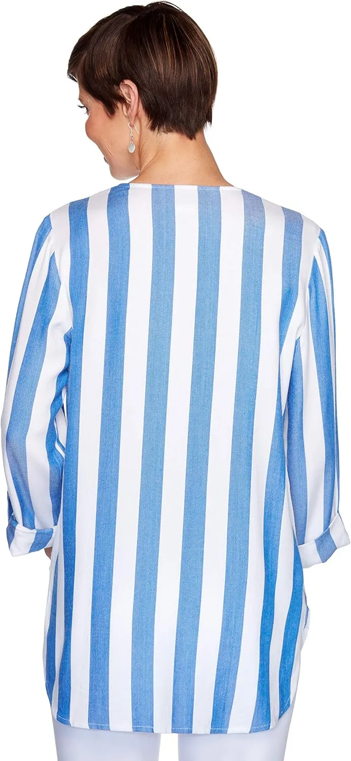 Ruby Rd. Women's Light Weight Split Neck Cabana Striped Top