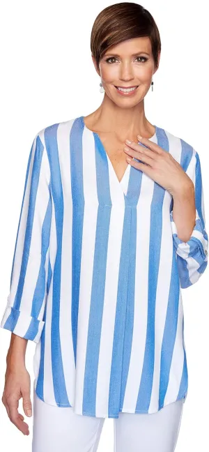 Ruby Rd. Women's Light Weight Split Neck Cabana Striped Top