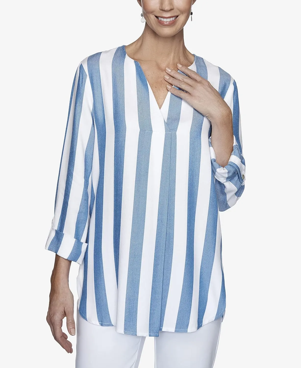 Ruby Rd. Women's Light Weight Split Neck Cabana Striped Top