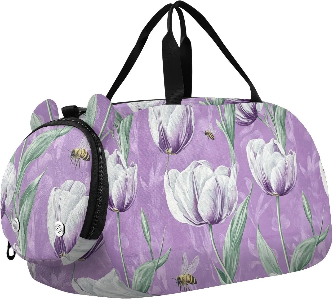 Rustic Floral Purple Girl's Gym Duffel Bag with Shoes Compartment Multifunctional Kids Overnight Duffel Bag for School Practice, Sports, Travel