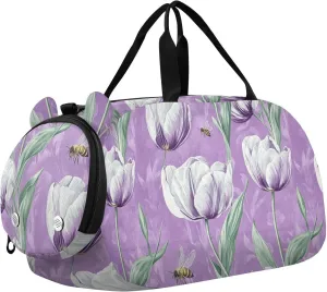 Rustic Floral Purple Girl's Gym Duffel Bag with Shoes Compartment Multifunctional Kids Overnight Duffel Bag for School Practice, Sports, Travel