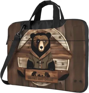 Rustic Lodge Bear Pattern Laptop Bag - with Soft Interior, Multiple Pockets - Ideal for Men, Travel and Business