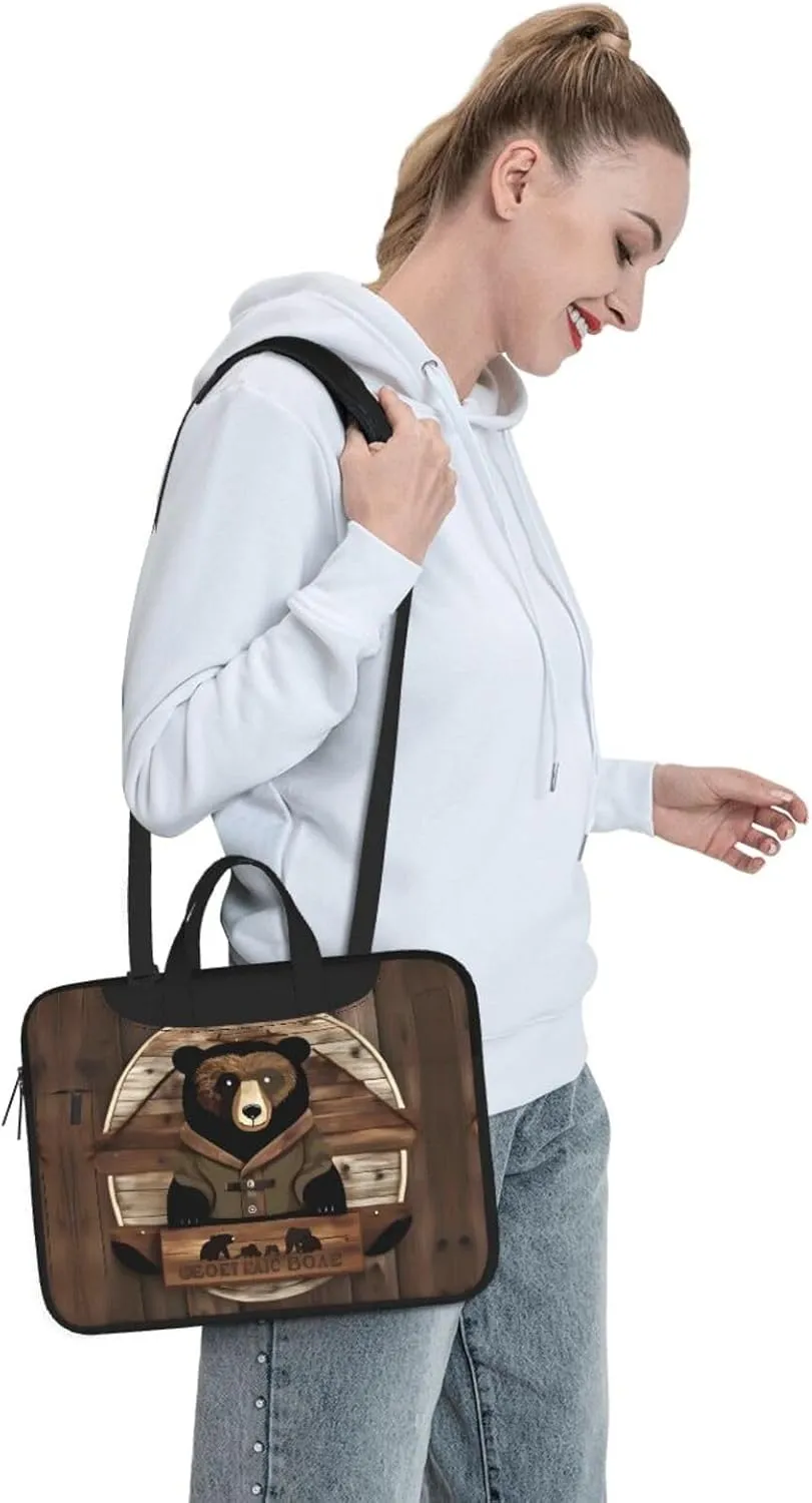 Rustic Lodge Bear Pattern Laptop Bag - with Soft Interior, Multiple Pockets - Ideal for Men, Travel and Business
