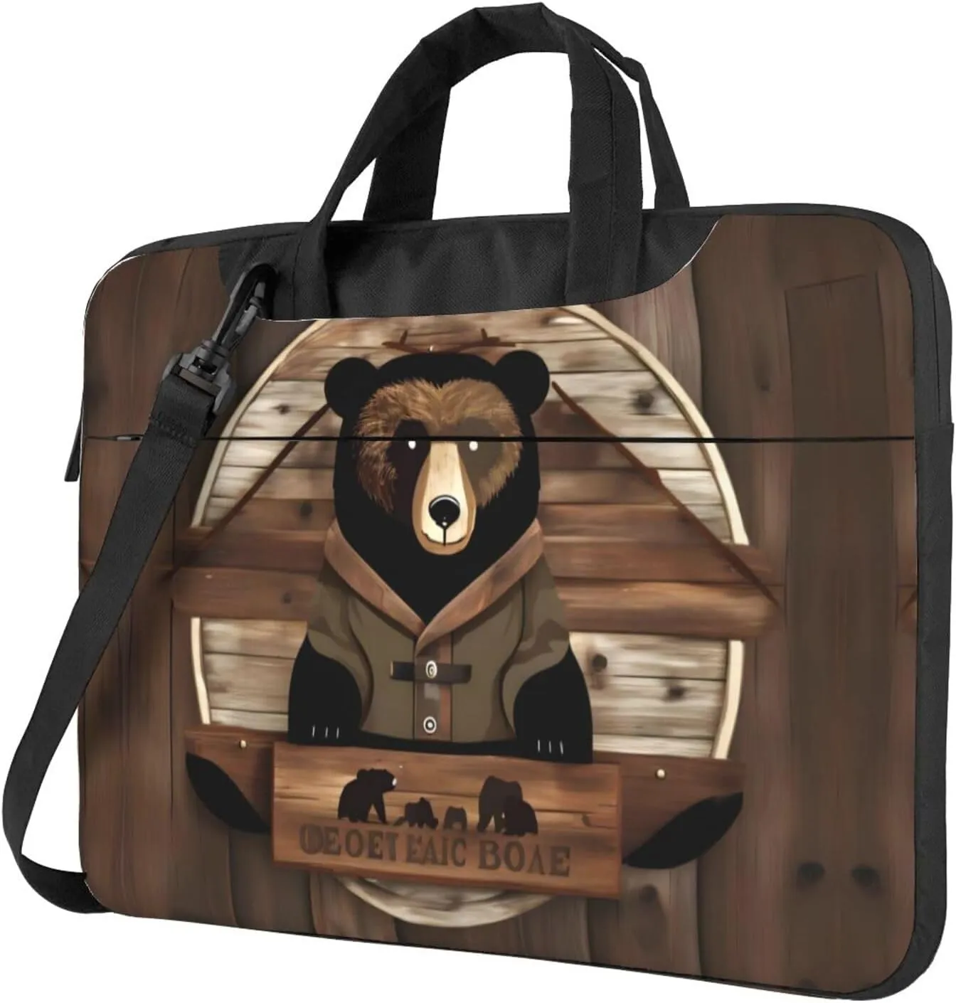 Rustic Lodge Bear Pattern Laptop Bag - with Soft Interior, Multiple Pockets - Ideal for Men, Travel and Business