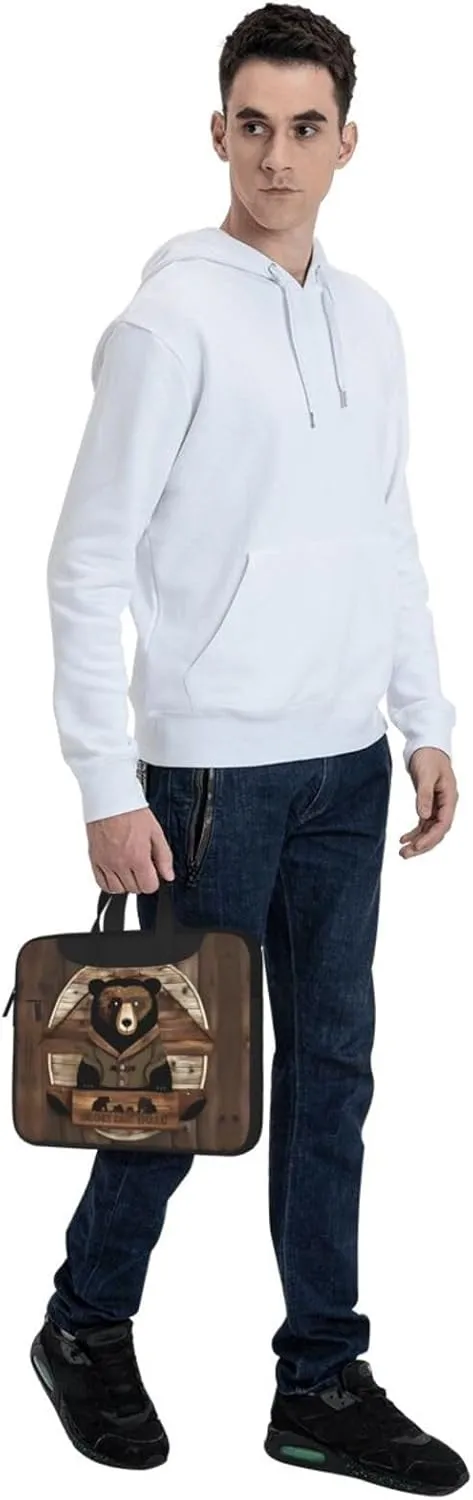 Rustic Lodge Bear Pattern Laptop Bag - with Soft Interior, Multiple Pockets - Ideal for Men, Travel and Business