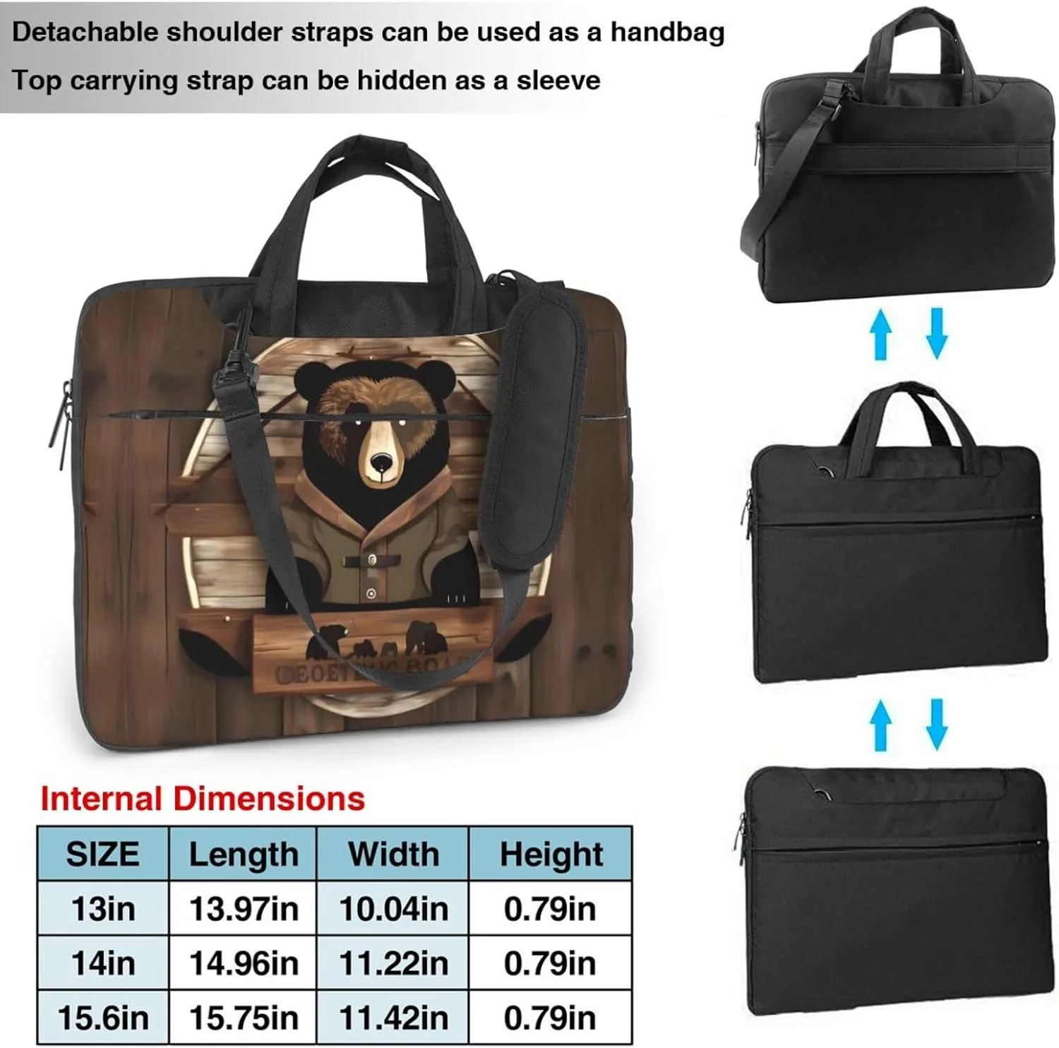 Rustic Lodge Bear Pattern Laptop Bag - with Soft Interior, Multiple Pockets - Ideal for Men, Travel and Business