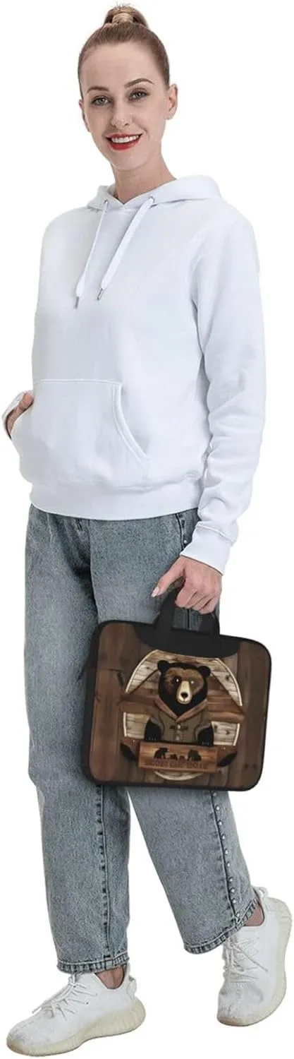Rustic Lodge Bear Pattern Laptop Bag - with Soft Interior, Multiple Pockets - Ideal for Men, Travel and Business