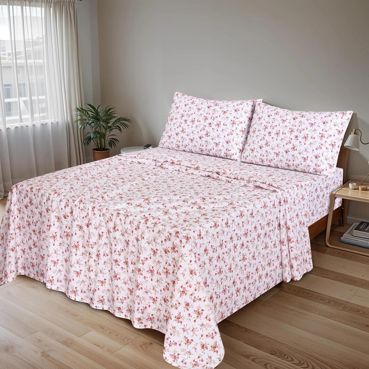 RUVANTI 100% Cotton Full Size Bed Sheets, 4 Pieces, Soft & Breathable Percale Weave Bedding, Deep Pocket 16", Hotel Standard, Crisp Cool Feel, Durable, Perfect Sheet Set Floral, Bouquet