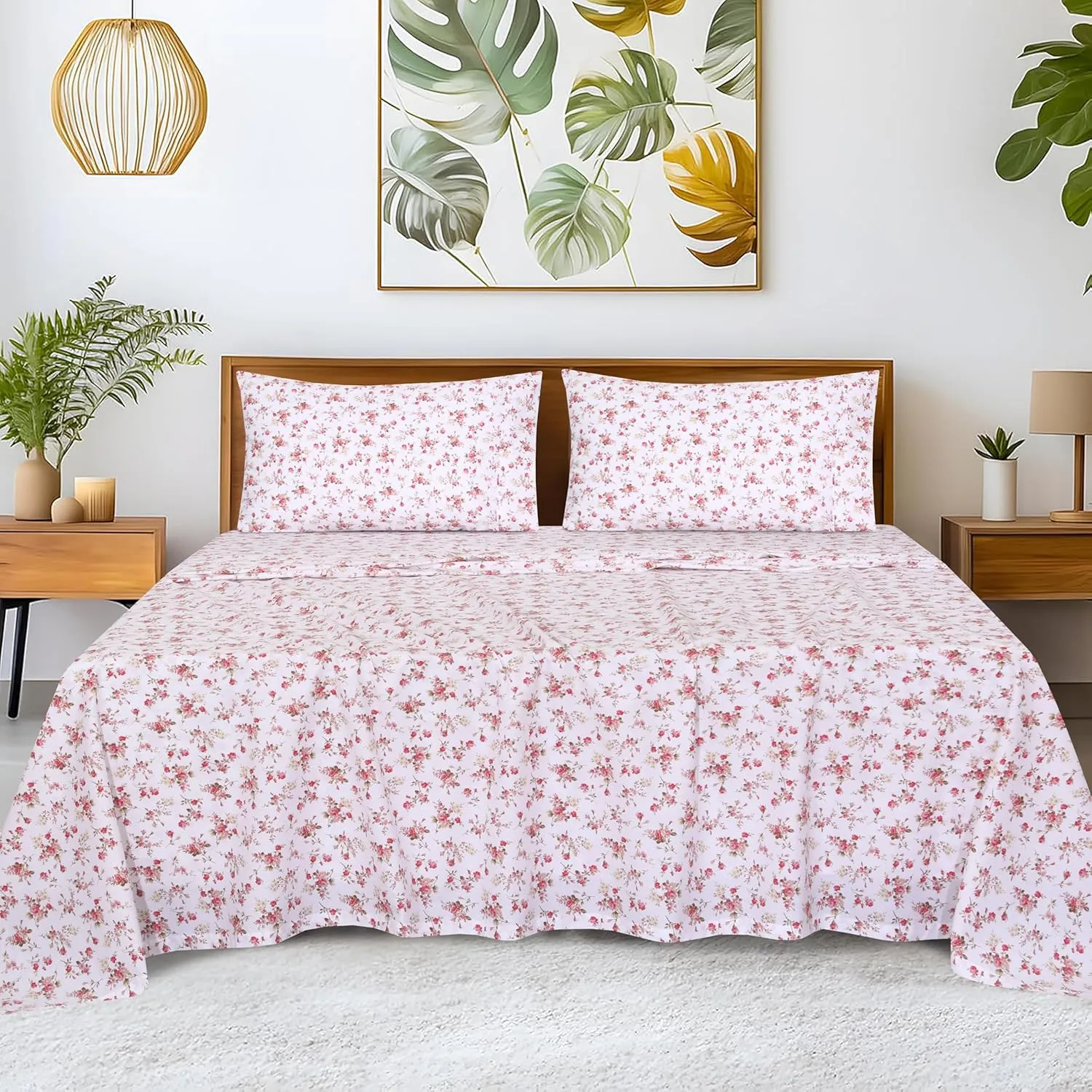 RUVANTI 100% Cotton Full Size Bed Sheets, 4 Pieces, Soft & Breathable Percale Weave Bedding, Deep Pocket 16", Hotel Standard, Crisp Cool Feel, Durable, Perfect Sheet Set Floral, Bouquet