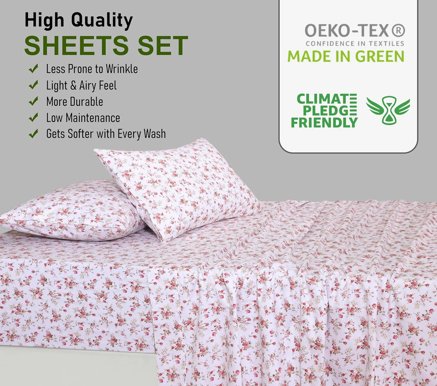 RUVANTI 100% Cotton Full Size Bed Sheets, 4 Pieces, Soft & Breathable Percale Weave Bedding, Deep Pocket 16", Hotel Standard, Crisp Cool Feel, Durable, Perfect Sheet Set Floral, Bouquet
