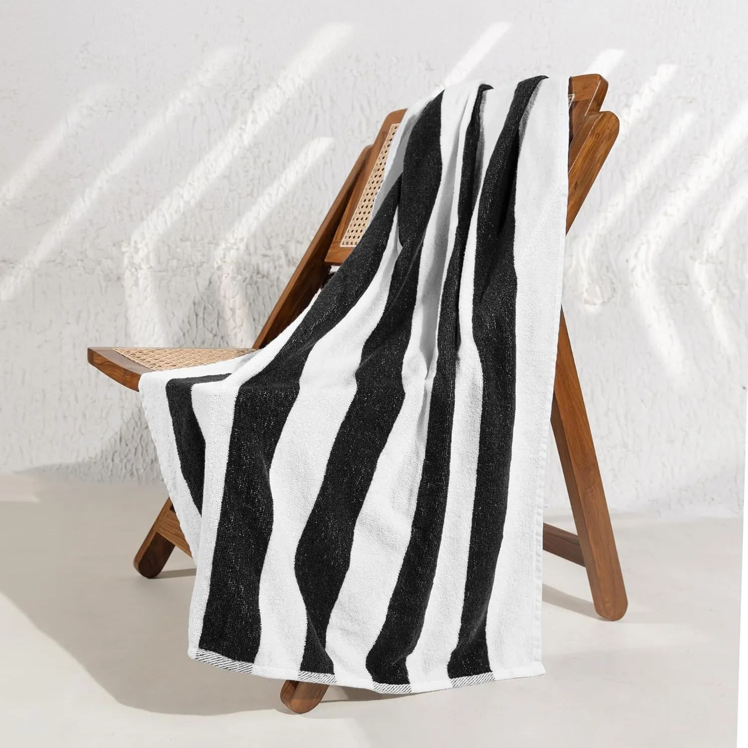 Salt Earth Cotton Beach Towels, 4 Pack - 30"x60" Quick Dry Towels for Beach, Pool, Gym & Bathroom - Oversized Terry Cabana Striped Towels (Steel Grey)