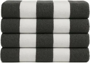 Salt Earth Cotton Beach Towels, 4 Pack - 30"x60" Quick Dry Towels for Beach, Pool, Gym & Bathroom - Oversized Terry Cabana Striped Towels (Steel Grey)