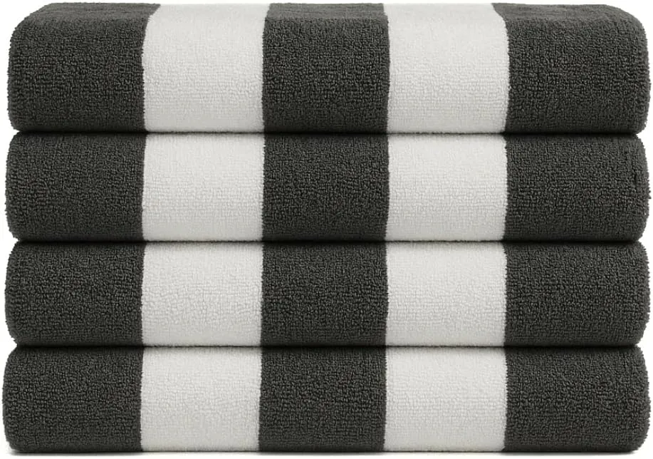 Salt Earth Cotton Beach Towels, 4 Pack - 30"x60" Quick Dry Towels for Beach, Pool, Gym & Bathroom - Oversized Terry Cabana Striped Towels (Steel Grey)