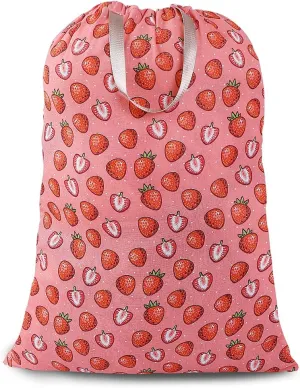 Sanlykate Extra Large Laundry Bag with Drawstring Closure and Handle, 28 x 40 Inch Heavy Duty Travel Dirty Clothes Bag for Laundromat and Household, Pink Strawberry