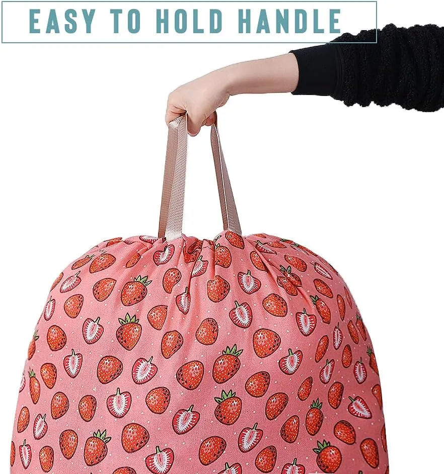 Sanlykate Extra Large Laundry Bag with Drawstring Closure and Handle, 28 x 40 Inch Heavy Duty Travel Dirty Clothes Bag for Laundromat and Household, Pink Strawberry