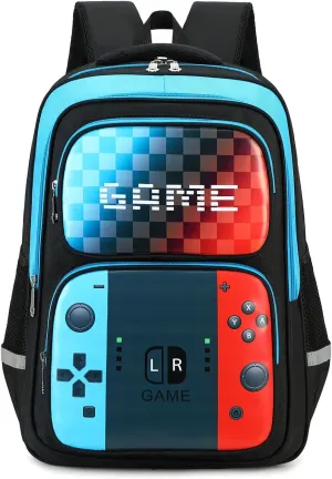 School Backpack For Boys bookbag Game Backpack For Kids Junior High School Primary School Boys Backpack (Blue&red)