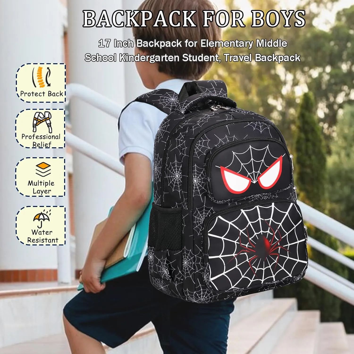 School Backpack for Boys Girls, Teens Bookbag with Lunch Box Set Kids Backpack Elementary Middle Teens School Bag