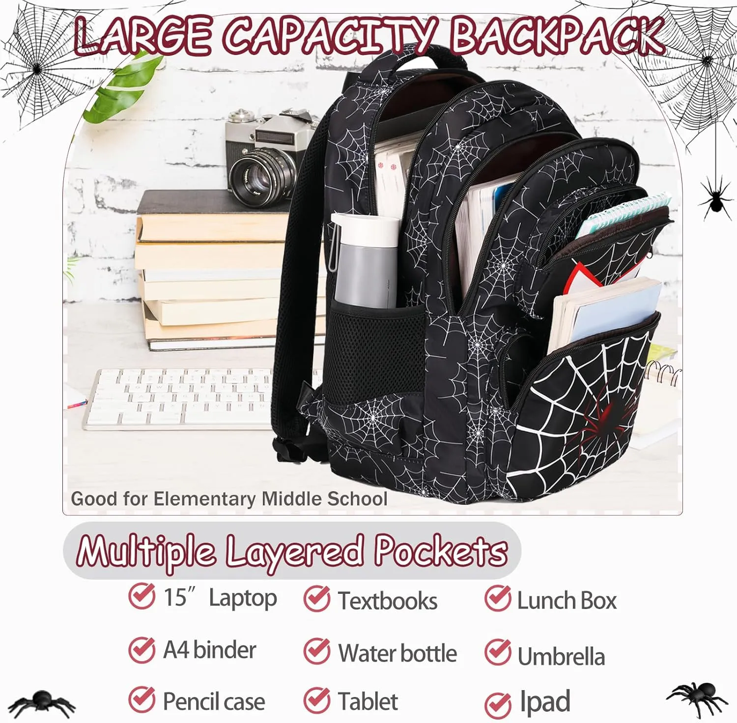School Backpack for Boys Girls, Teens Bookbag with Lunch Box Set Kids Backpack Elementary Middle Teens School Bag