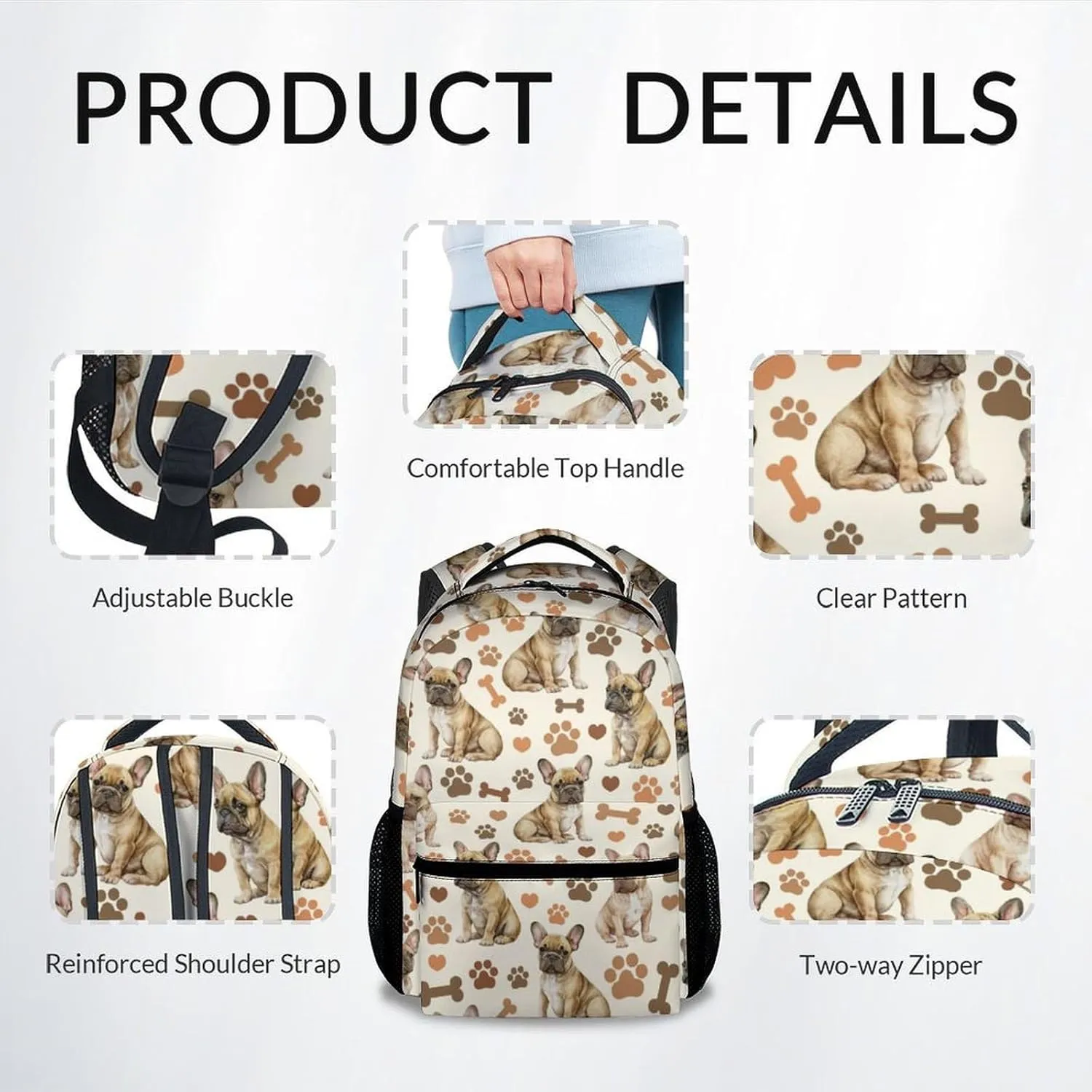 School Backpack for Kids, Cute Bulldogs Backpack for School Travel, 17 Inch Dog Bookbag for Boys Girls