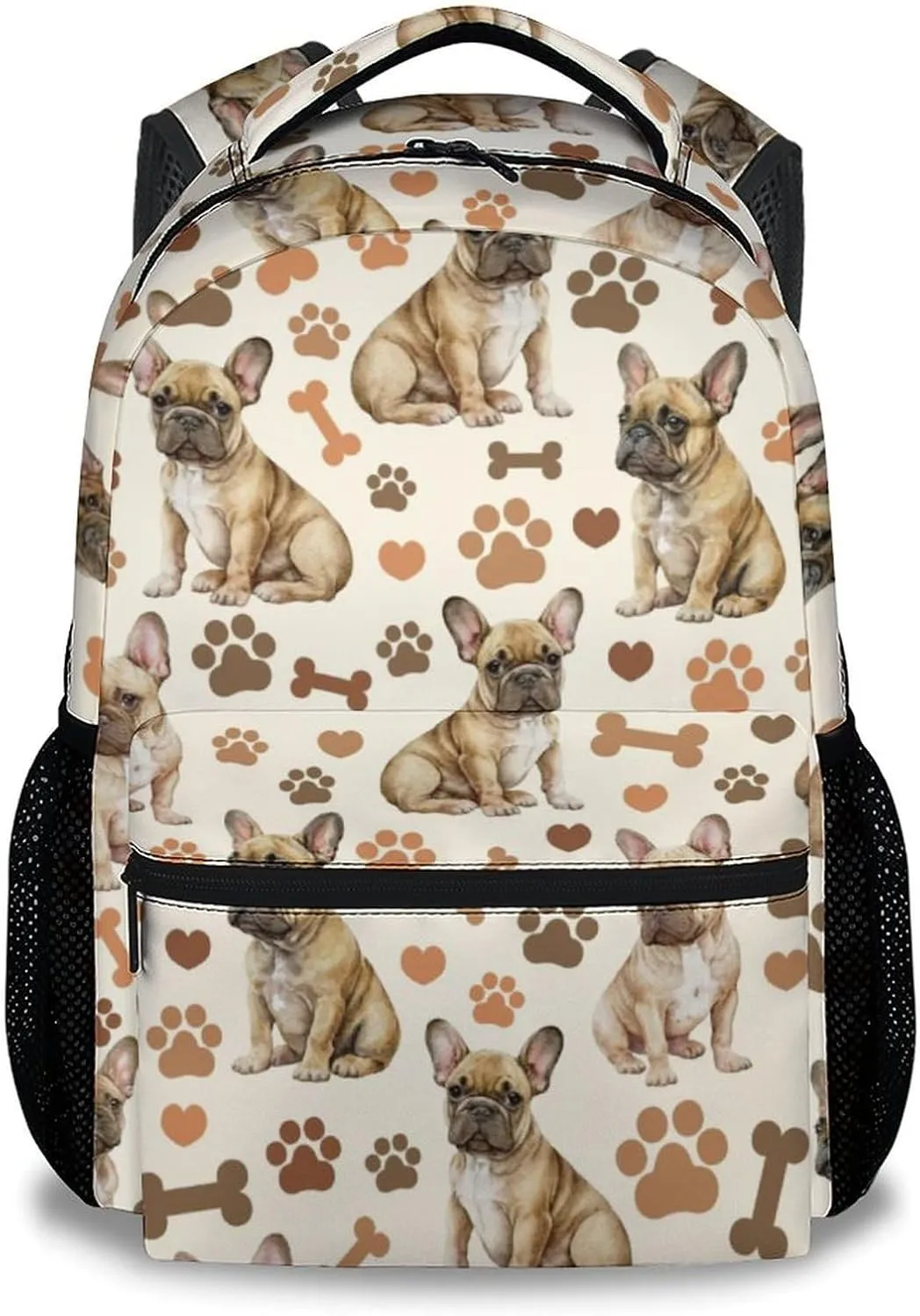 School Backpack for Kids, Cute Bulldogs Backpack for School Travel, 17 Inch Dog Bookbag for Boys Girls