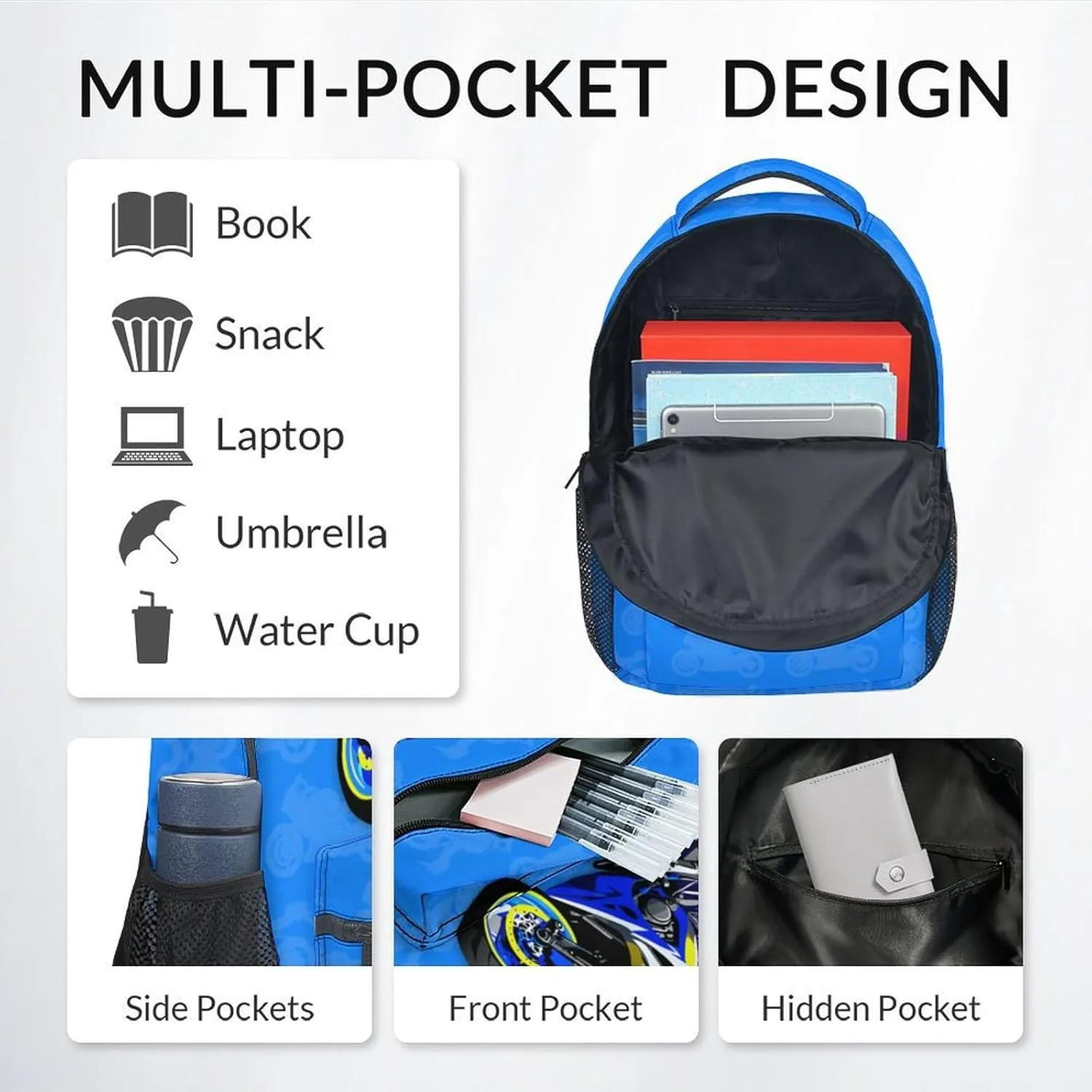 School Backpack Set for Kids, Custom Cute Motorcycle Backpack with Lunch Box for School Travel, 17 Inch 3 in 1 Bookbag for Boys