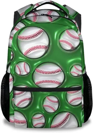 School Bags for Boys - 17 Inch Baseball Kid Backpack - Large Capacity, Durable, Lightweight - 2D Green Bookbag for School, Travel and Camp