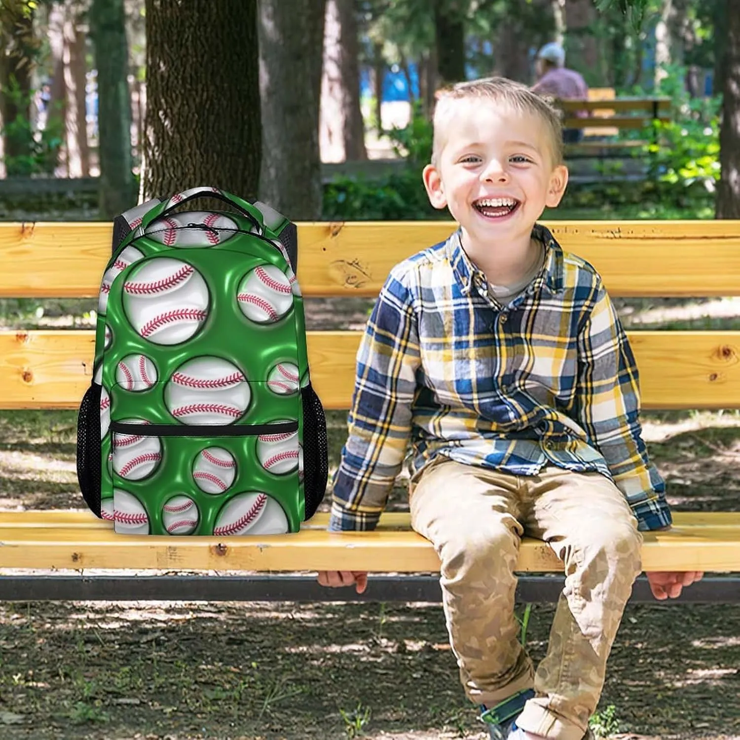 School Bags for Boys - 17 Inch Baseball Kid Backpack - Large Capacity, Durable, Lightweight - 2D Green Bookbag for School, Travel and Camp