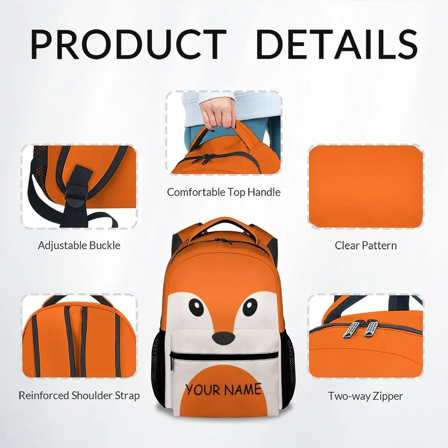 School Bags for Girls - 17 Inch Custom Fox Kid Backpack - Large Capacity, Durable, Lightweight - Orange Bookbag for School, Travel and Camp