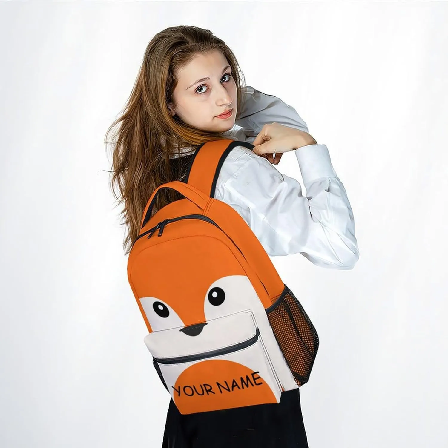 School Bags for Girls - 17 Inch Custom Fox Kid Backpack - Large Capacity, Durable, Lightweight - Orange Bookbag for School, Travel and Camp