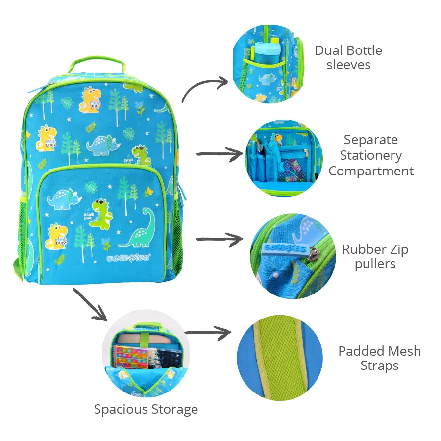 Scoobies Dino Glow-in-the-Dark Backpack 16”  Vibrant Dinosaur Print & Spacious Design!