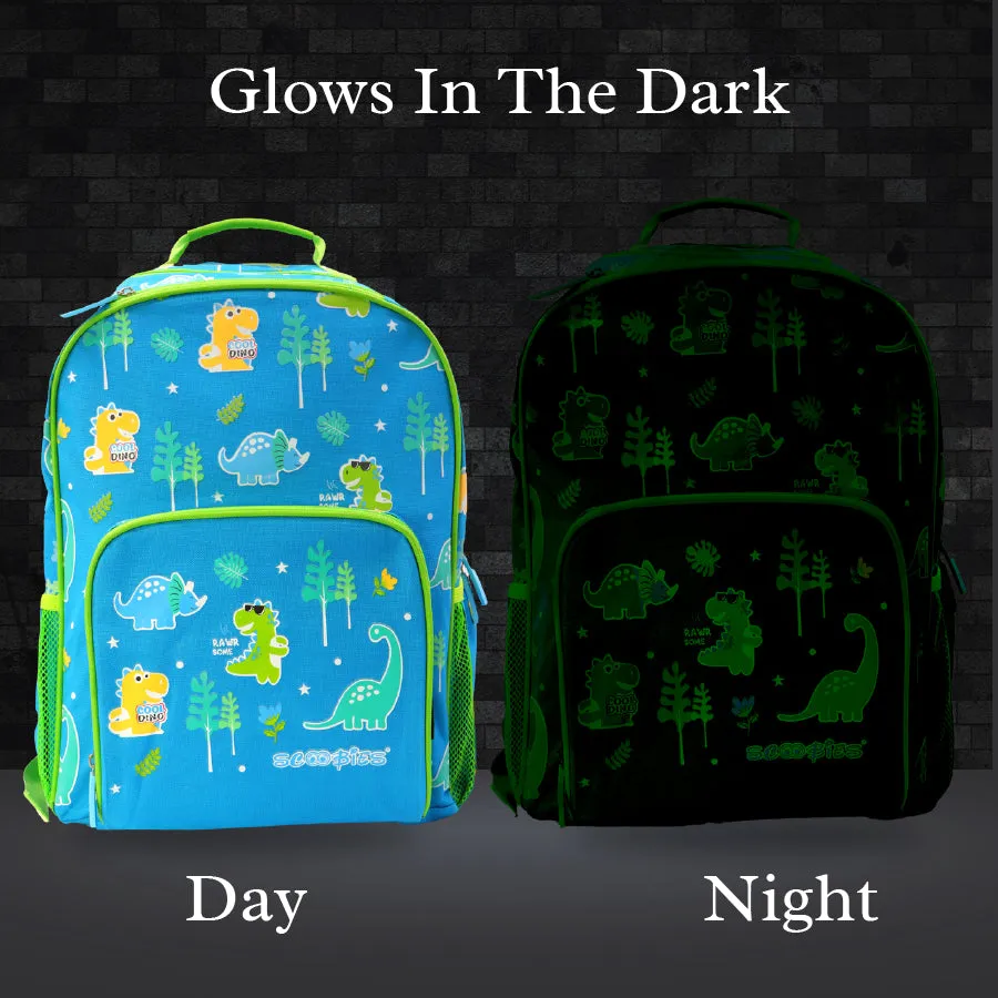Scoobies Dino Glow-in-the-Dark Backpack 16”  Vibrant Dinosaur Print & Spacious Design!