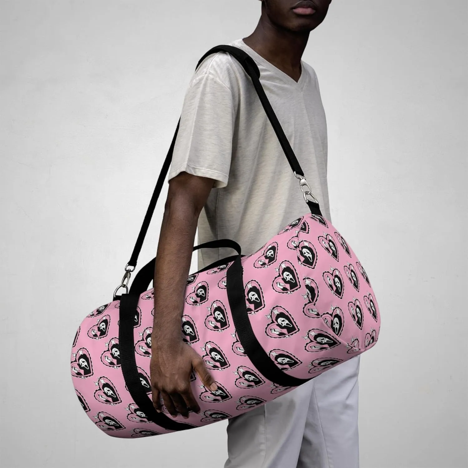 Scream Ghost Heart Duffel Bag - Pastel Goth Travel Accessories - Creepy Cute Gym Bags - Overnight Carry All - Weekender Duffle - Serial Killer - Horror Fans - True Crime Junkie (23" x 12" x 12")