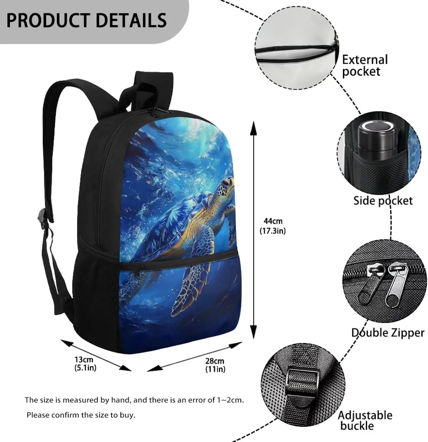 Sea Turtle Backpack for Boys 8-12 Large Size Blue Ocean Rucksack for Traveling Casual Versatile School Satchel for Middle School Teens Large Book Bags