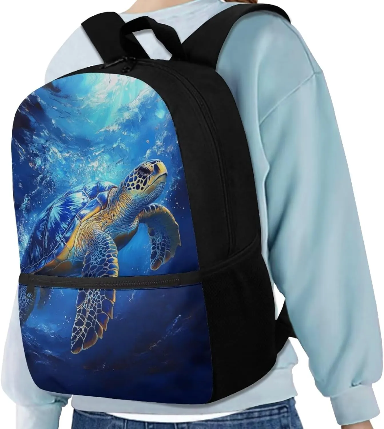 Sea Turtle Backpack for Boys 8-12 Large Size Blue Ocean Rucksack for Traveling Casual Versatile School Satchel for Middle School Teens Large Book Bags