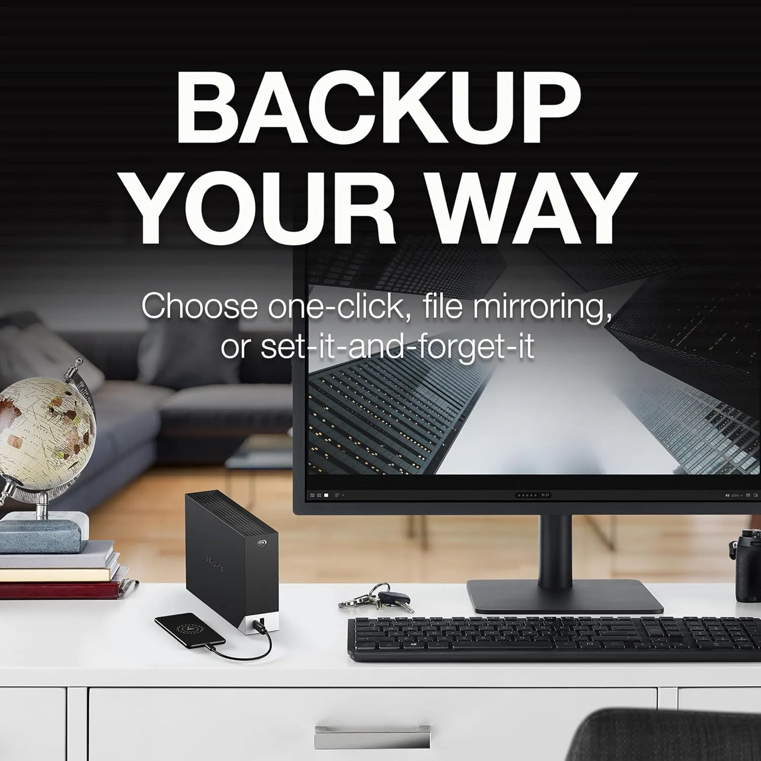 Seagate One Touch Hub 8TB, Externe Harde Schijf, voor pc, laptop en Mac, USB-C, USB 3.0, 1 Jaar Mylio, Data Rescue Service (STLC8000400)