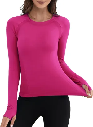 Seamless Workout Tops for Women Quick Dry Long Sleeve Gym Shirt Breathable Yoga Athletic Tops