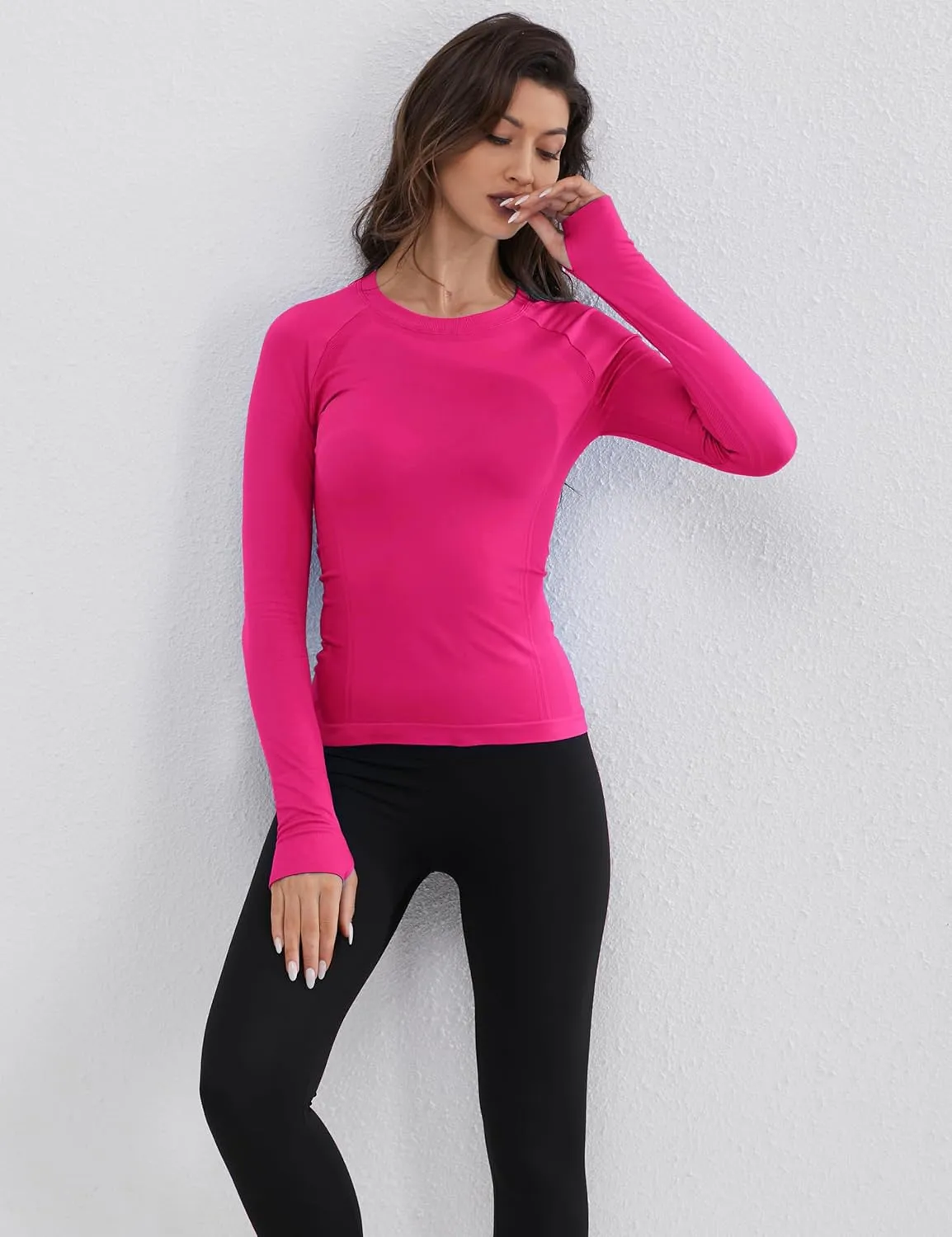 Seamless Workout Tops for Women Quick Dry Long Sleeve Gym Shirt Breathable Yoga Athletic Tops