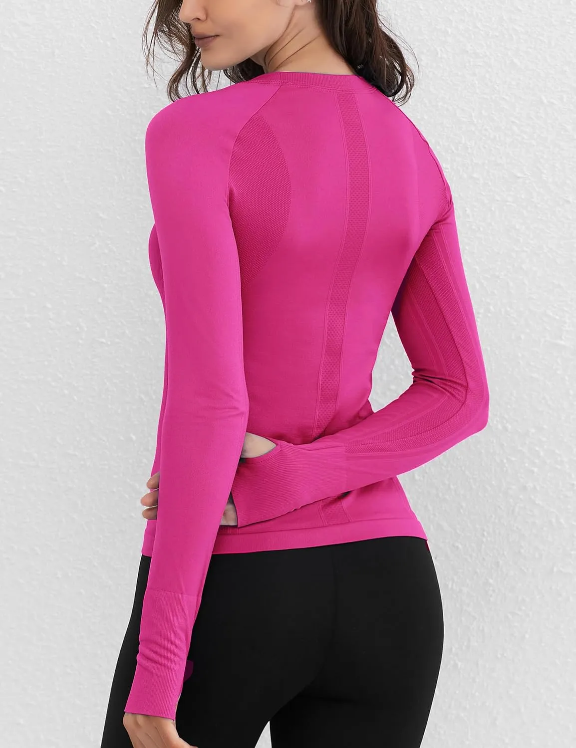 Seamless Workout Tops for Women Quick Dry Long Sleeve Gym Shirt Breathable Yoga Athletic Tops