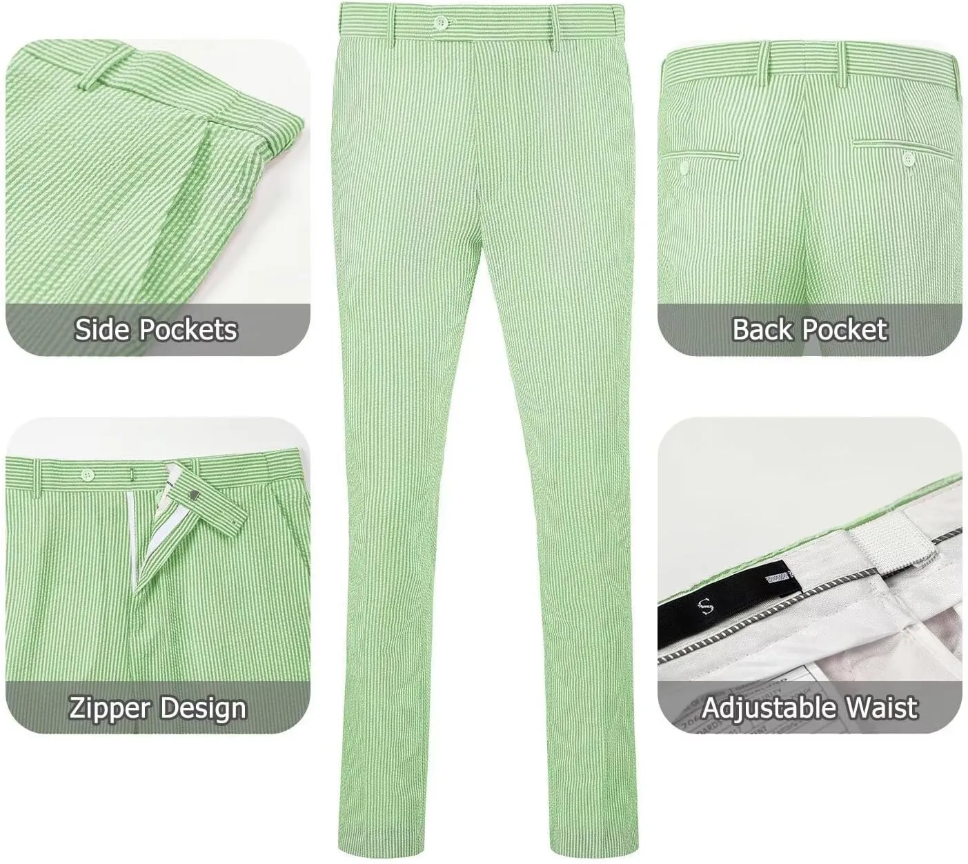 Seersucker Slim Suits for Men Formal Casul Summer Beach Wedding Grooms 2 Piece Blazer Pants Party Striped Suit Sets