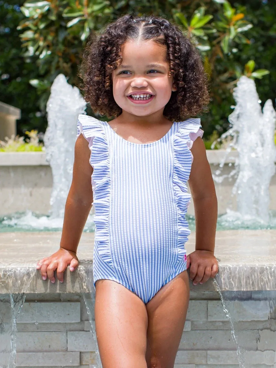 Seersucker Waterfall One Piece Swimsuit