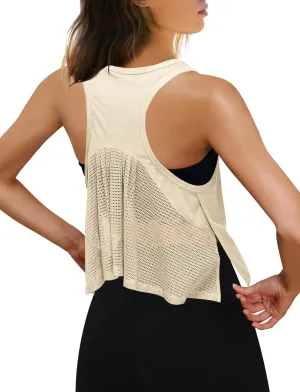 SENSERISE Womens Workout Tank Tops Athletic Sleeveless Shirts Mesh Racerback Tank Gym Yoga Active Crop Top