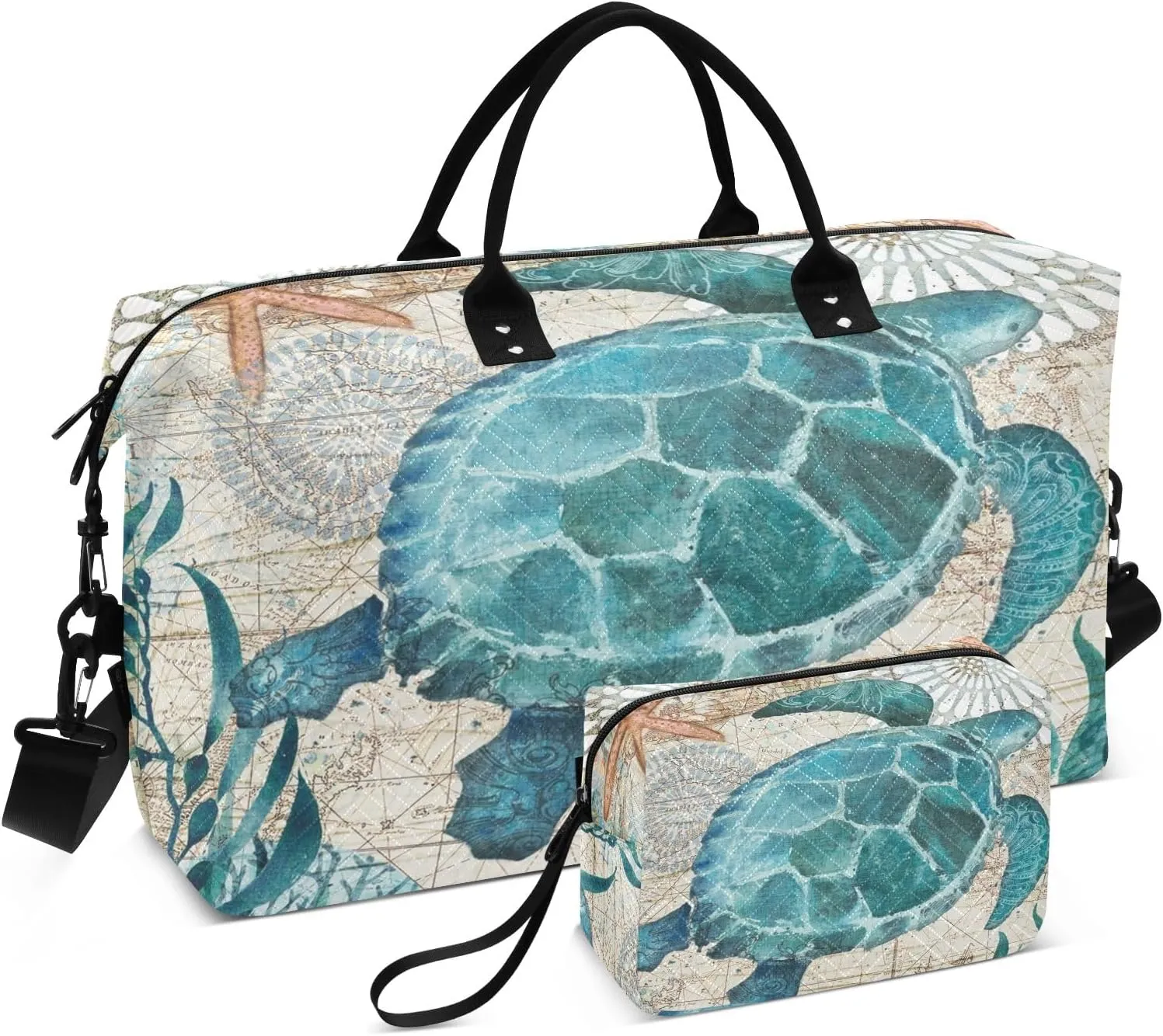 senya Weekender Bags Travel Duffel Gym Bag Sea Lives Turtle Coral Carry on Overnight Tote Bag with Toiletry Bag for Airplane Travel Trip Gym Yoga