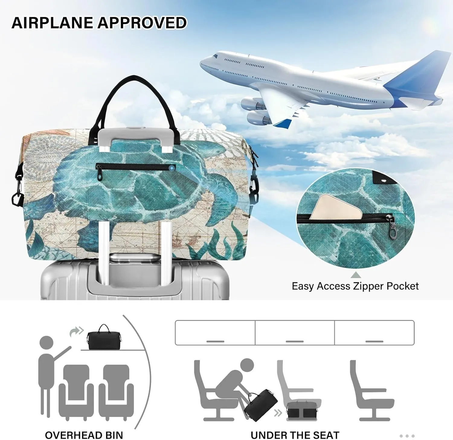 senya Weekender Bags Travel Duffel Gym Bag Sea Lives Turtle Coral Carry on Overnight Tote Bag with Toiletry Bag for Airplane Travel Trip Gym Yoga