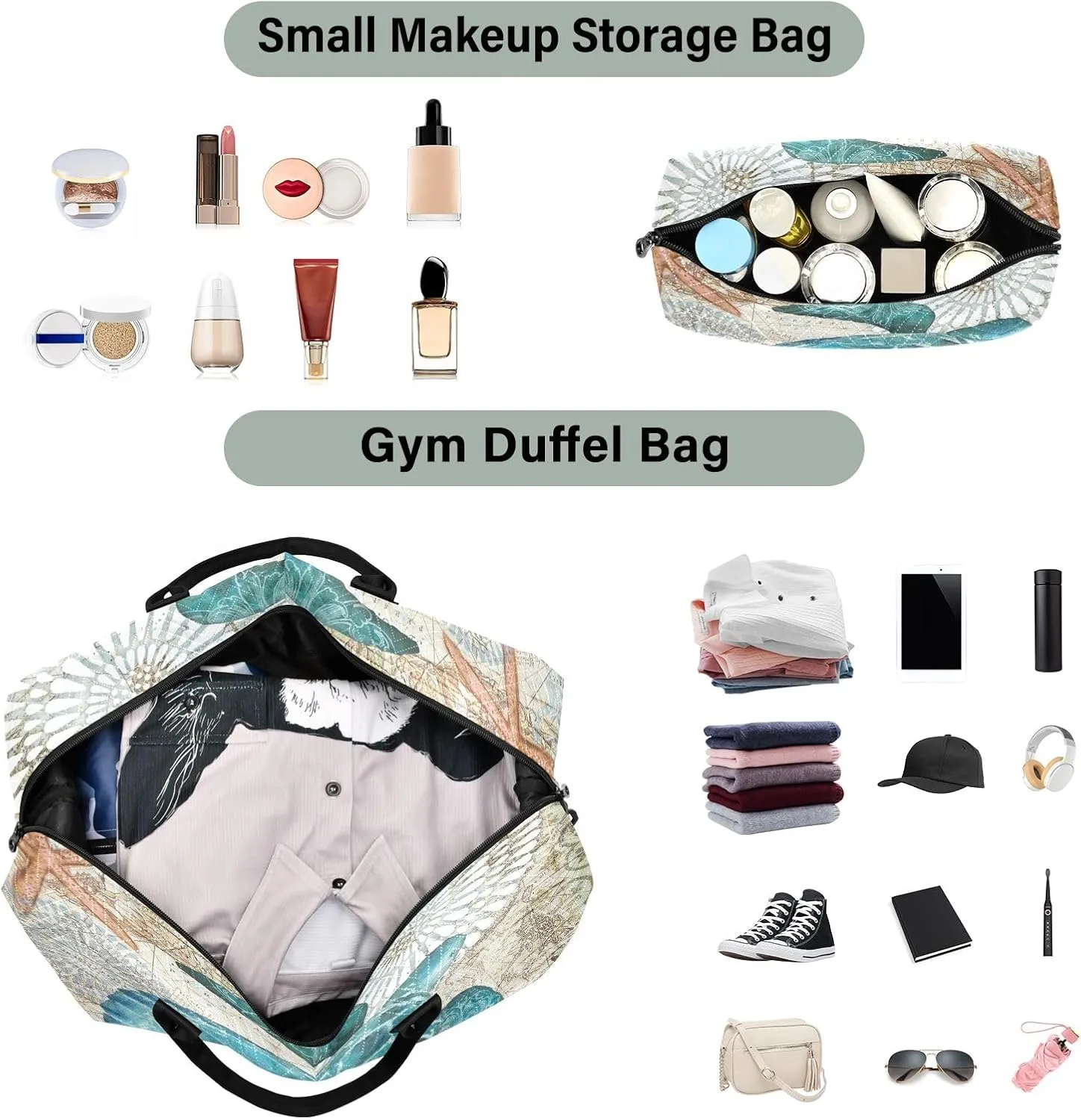 senya Weekender Bags Travel Duffel Gym Bag Sea Lives Turtle Coral Carry on Overnight Tote Bag with Toiletry Bag for Airplane Travel Trip Gym Yoga