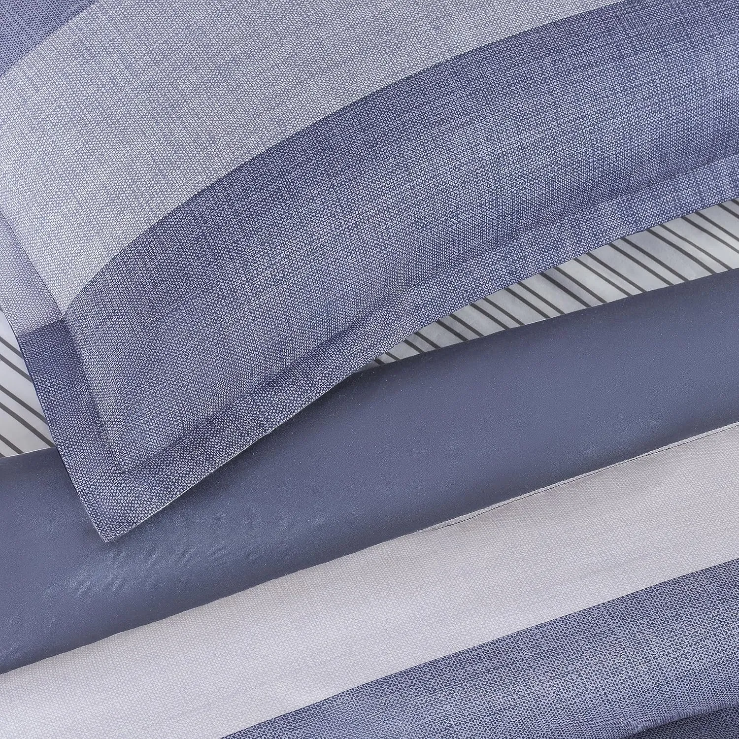 Serta Simply Clean Billy Soft 7 Piece Textured Stripe Bed in a Bag Complete Bedding Comforter Set with Sheets and Pillow Cases for All Season, Full, Blue