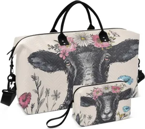 Sheep Garland Portrait Duffle Bag for Travel, Gym Bag with Multiple Interior Pockets for Men Women Overnight Purse Included 20.5 x 1.9 x 13.8 In