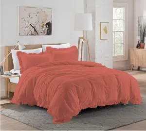Sheets N More Ultra Soft 1000 Series Long Staple 3 Piece Brick Red Edge Ruffle Frilled 500 GSM Comforter Set (Comforter   2 Pillowcases) Egyptian Cotton Oversized Queen 98'' x 98''