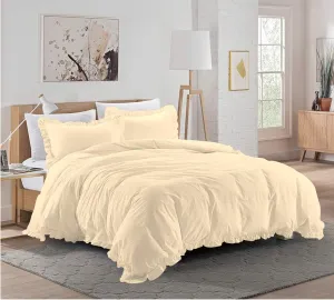 Sheets N More Ultra Soft 1000 Series Long Staple 3 Piece Ivory Edge Ruffle Frilled 500 GSM Comforter Set (Comforter   2 Pillowcases) Egyptian Cotton Oversized Queen 98'' x 98''