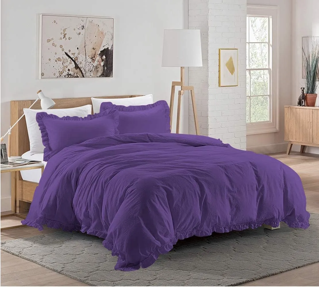 Sheets N More Ultra Soft 1000 Series Long Staple 5 Piece Egg Plant Edge Ruffle Frilled 500 GSM Comforter Set (Comforter   4 Pillowcases) Egyptian Cotton Grand King 98'' x 116''